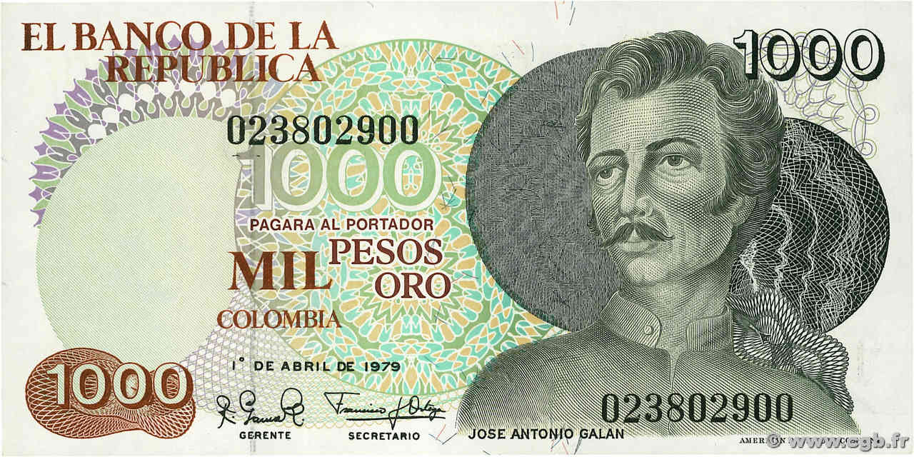 1000 Pesos Oro COLOMBIE  1979 P.421a pr.NEUF