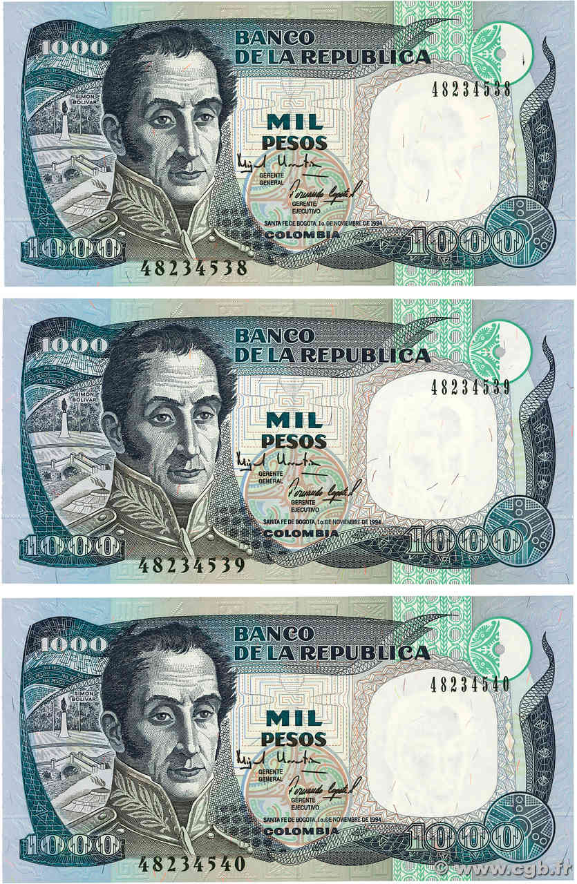 1000 Pesos  Consécutifs COLOMBIA  1994 P.438 UNC