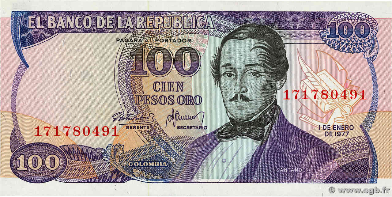 100 Pesos Oro COLOMBIA  1977 P.418a FDC