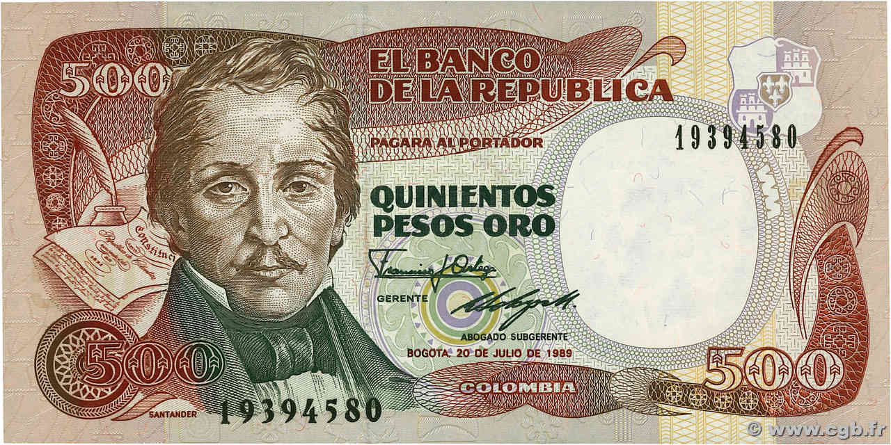 500 Pesos Oro COLOMBIA  1989 P.431 UNC