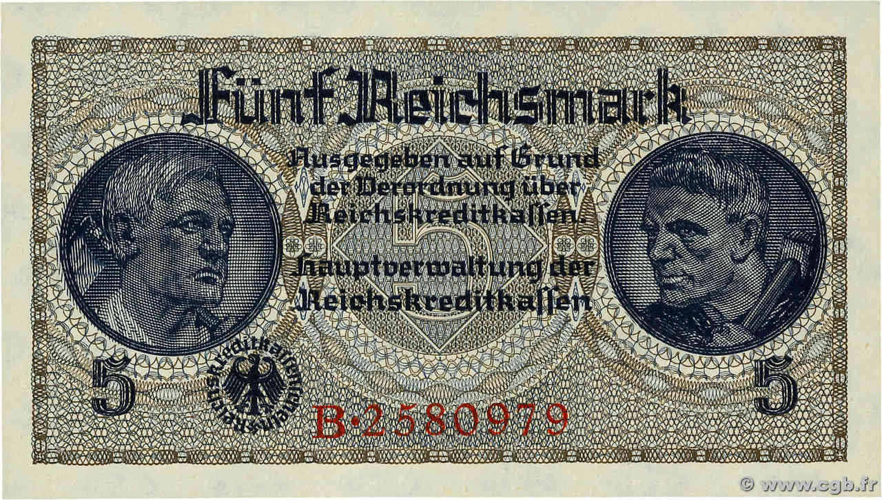 5 Reichsmark GERMANY  1940 P.R138a UNC