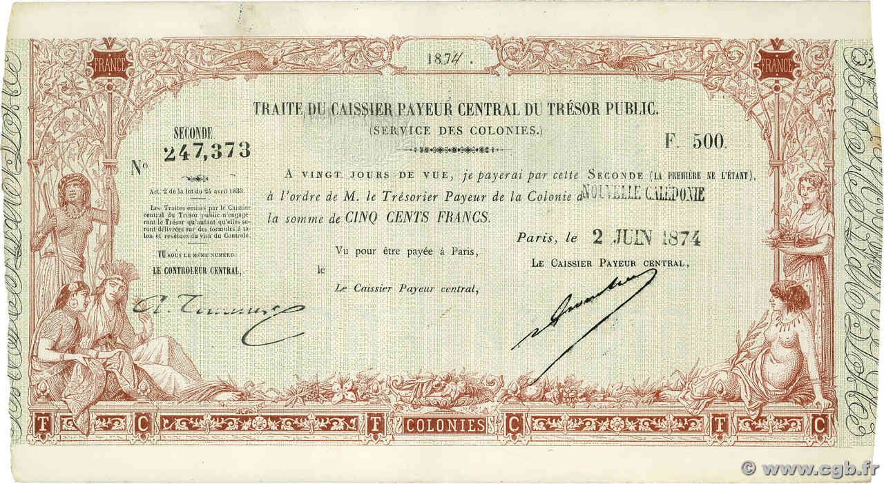 500 Francs NOUVELLE CALÉDONIE  1874 K.88 SUP
