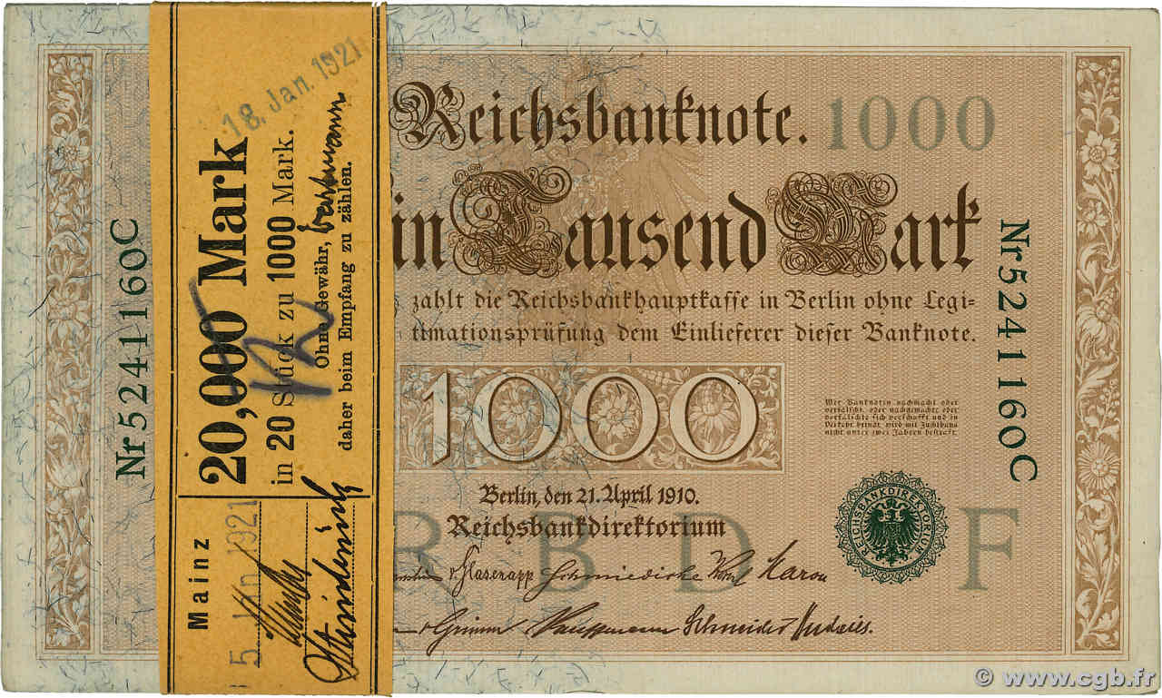 1000 Mark Liasse GERMANIA  1910 P.045b q.FDC