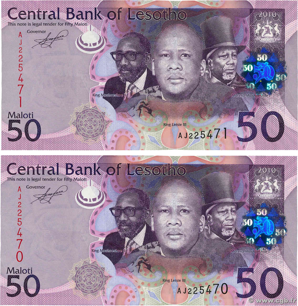 50 Maloti Consécutifs LESOTHO  2010 P.23a UNC