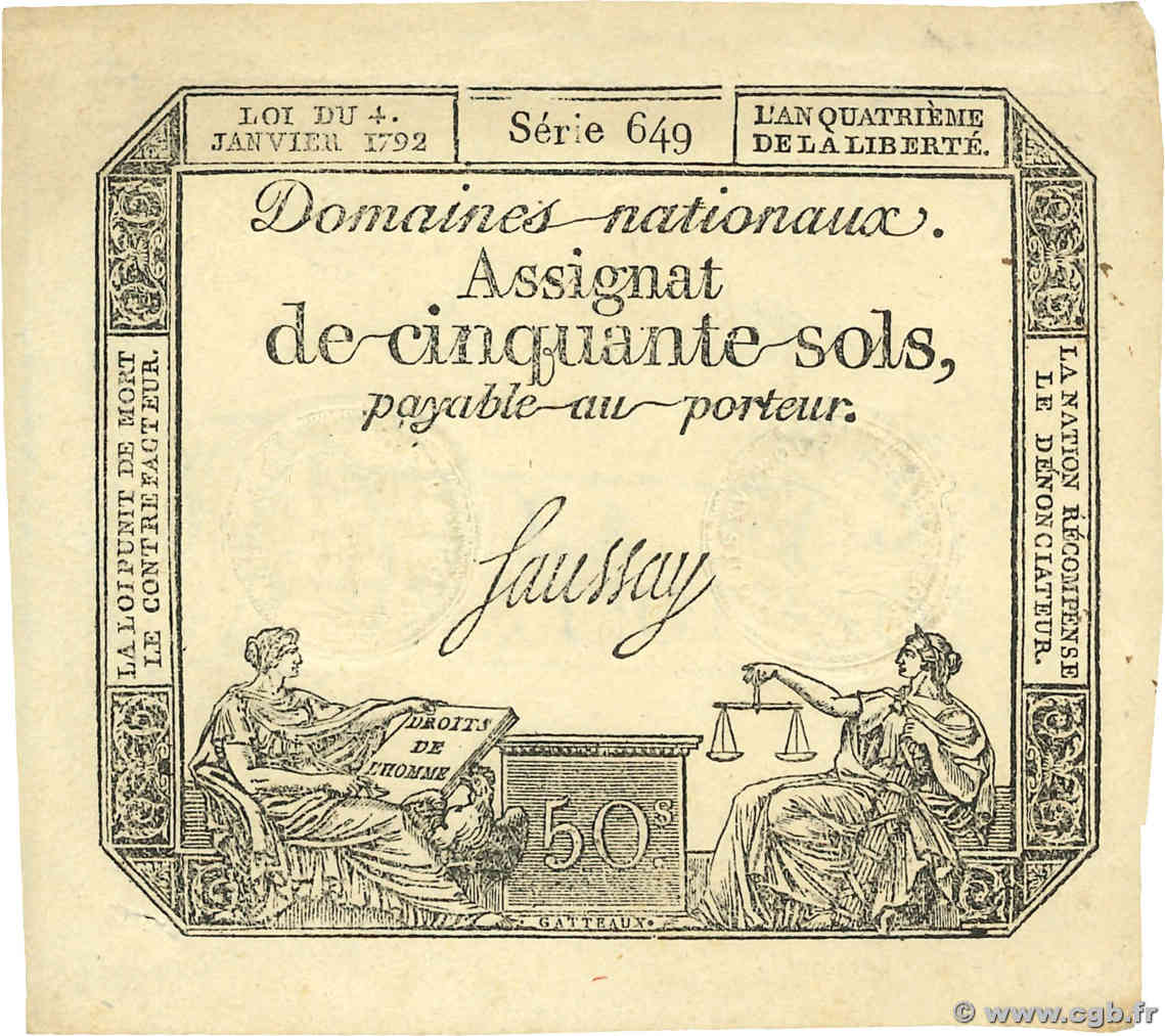 50 Sols FRANCE  1792 Ass.26a pr.NEUF