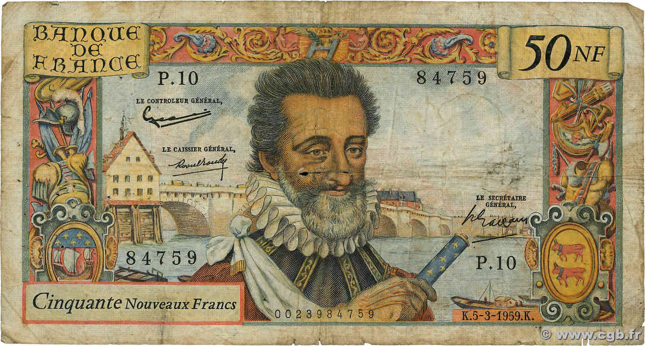 50 Nouveaux Francs HENRI IV FRANCE  1959 F.58.01 B