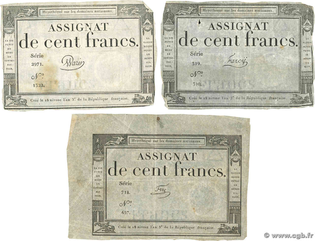 100 Francs Lot FRANCE  1795 Ass.48a TB