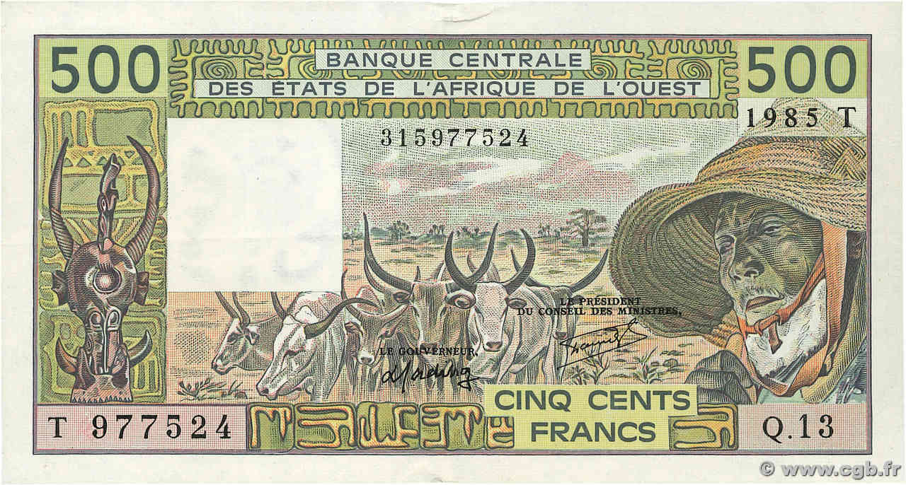 500 Francs ÉTATS DE L AFRIQUE DE L OUEST  1985 P.806Th pr.SUP