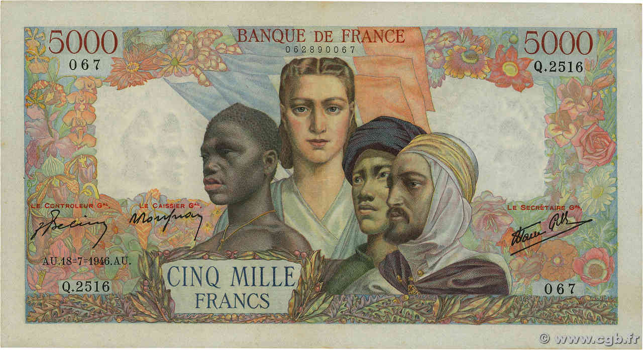 5000 Francs EMPIRE FRANÇAIS FRANKREICH  1946 F.47.55 VZ+