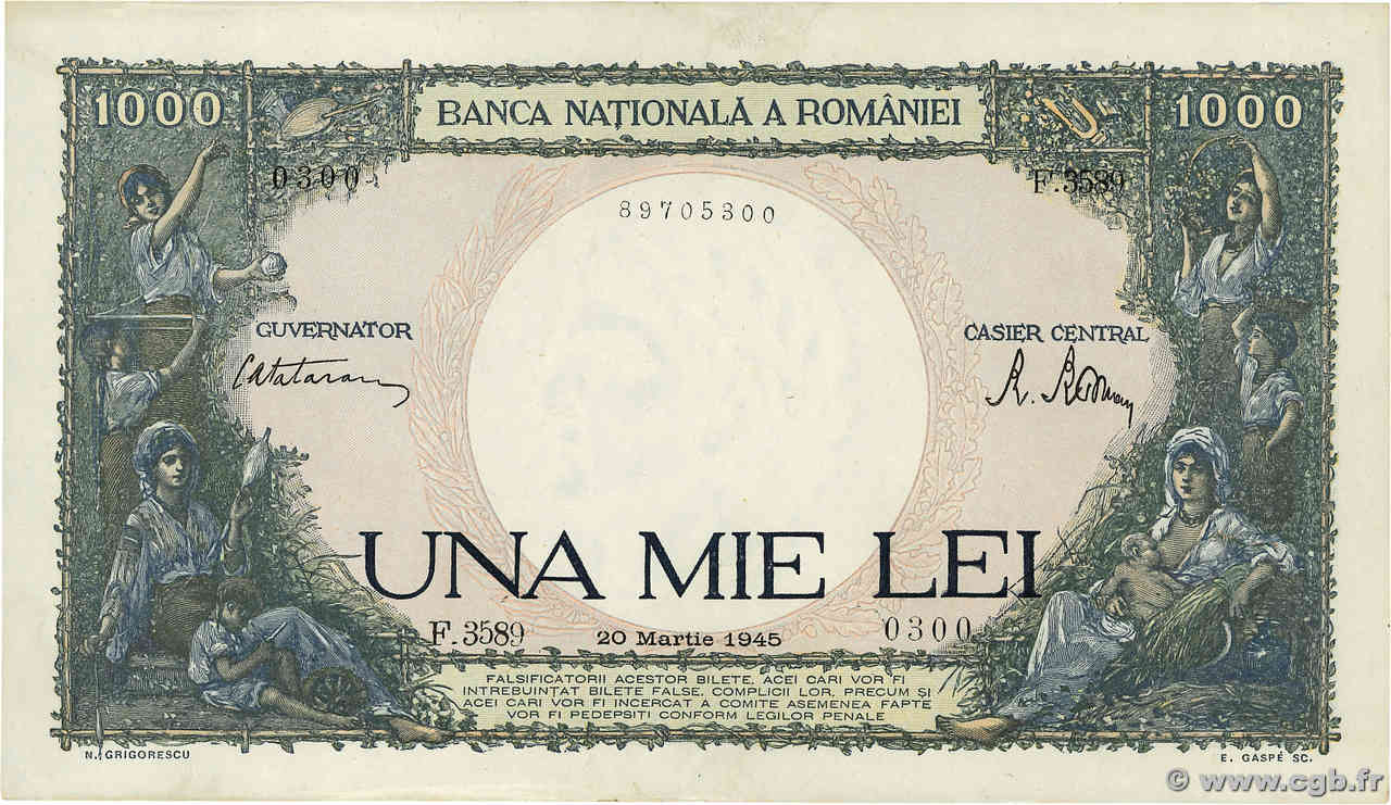1000 Lei ROUMANIE  1945 P.052a SPL+