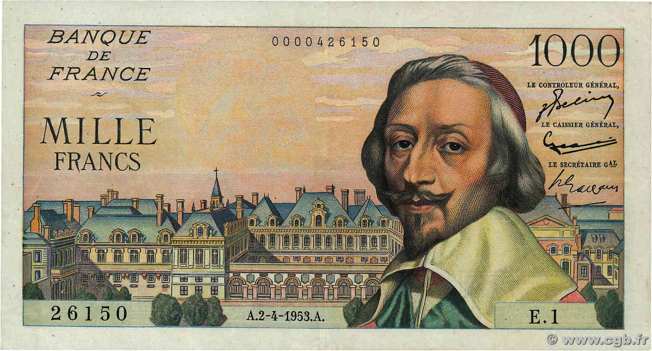 1000 Francs RICHELIEU FRANCIA  1953 F.42.01 q.SPL