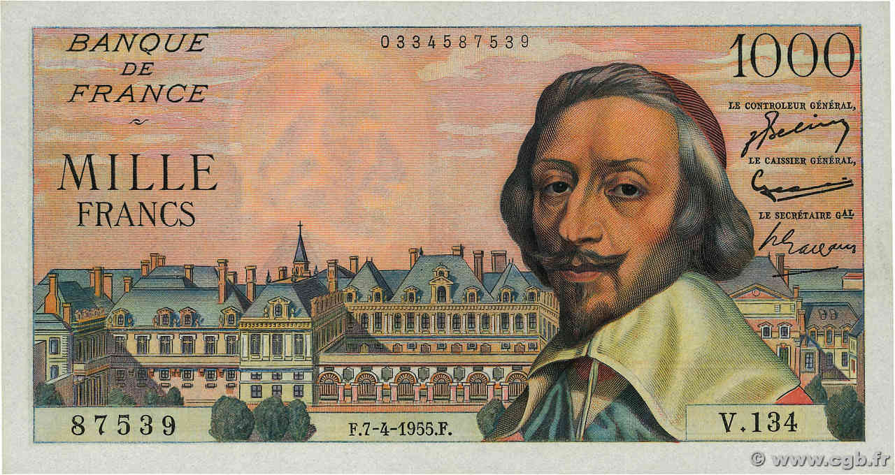 1000 Francs RICHELIEU FRANCIA  1955 F.42.12 SPL+