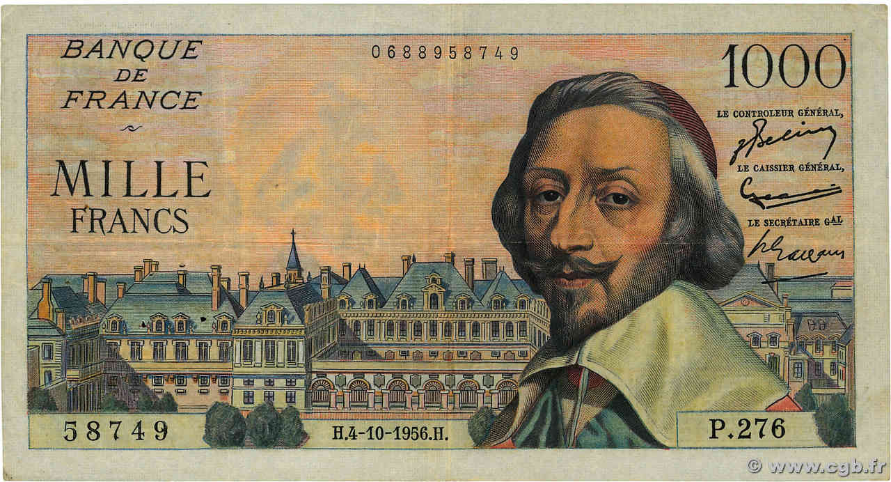 1000 Francs RICHELIEU FRANCIA  1956 F.42.22 q.BB