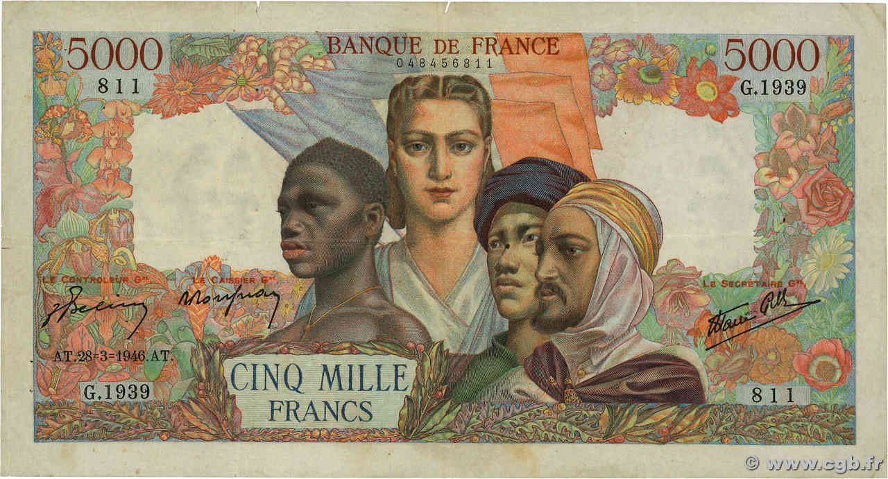 5000 Francs EMPIRE FRANÇAIS FRANCIA  1946 F.47.51 BC+