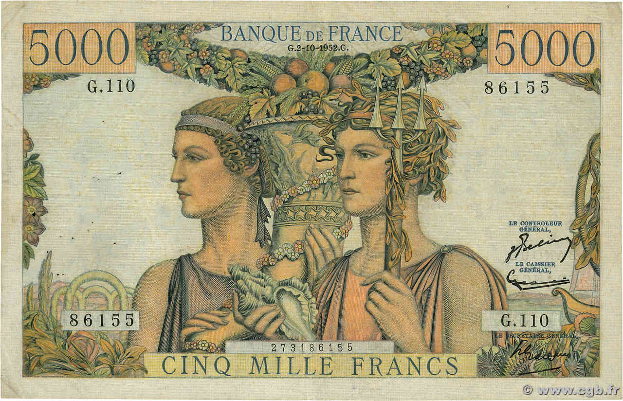 5000 Francs TERRE ET MER FRANKREICH  1952 F.48.07 S