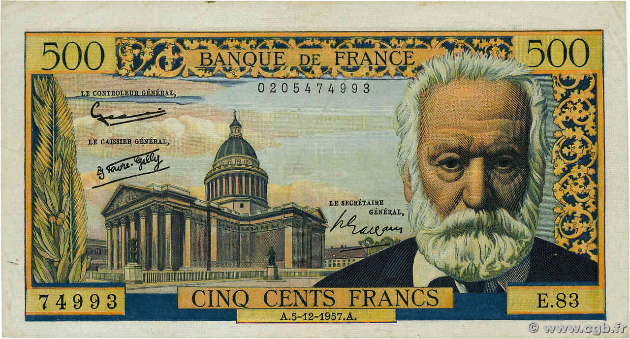 500 Francs VICTOR HUGO FRANCIA  1957 F.35.07 MBC