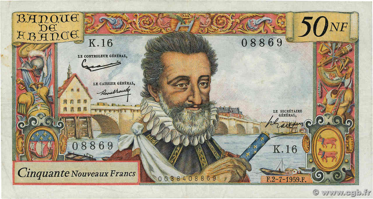 50 Nouveaux Francs HENRI IV FRANCIA  1959 F.58.02 MBC