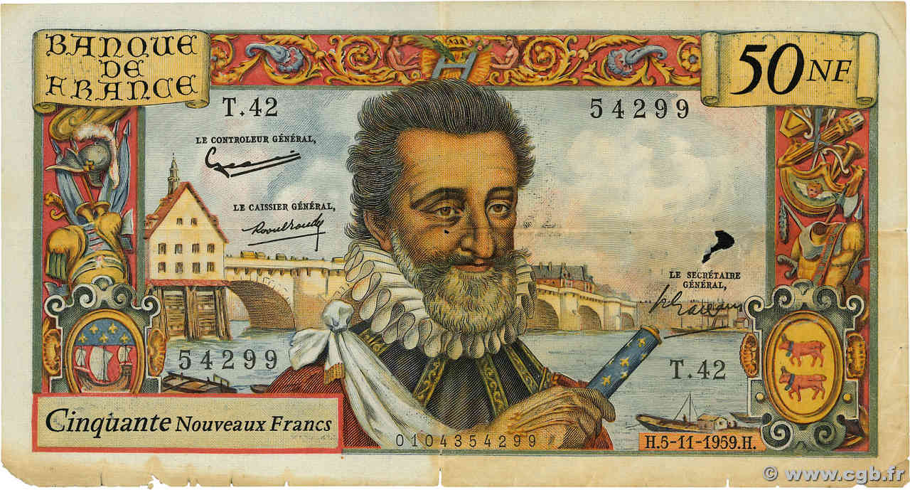 50 Nouveaux Francs HENRI IV FRANKREICH  1959 F.58.04 fS