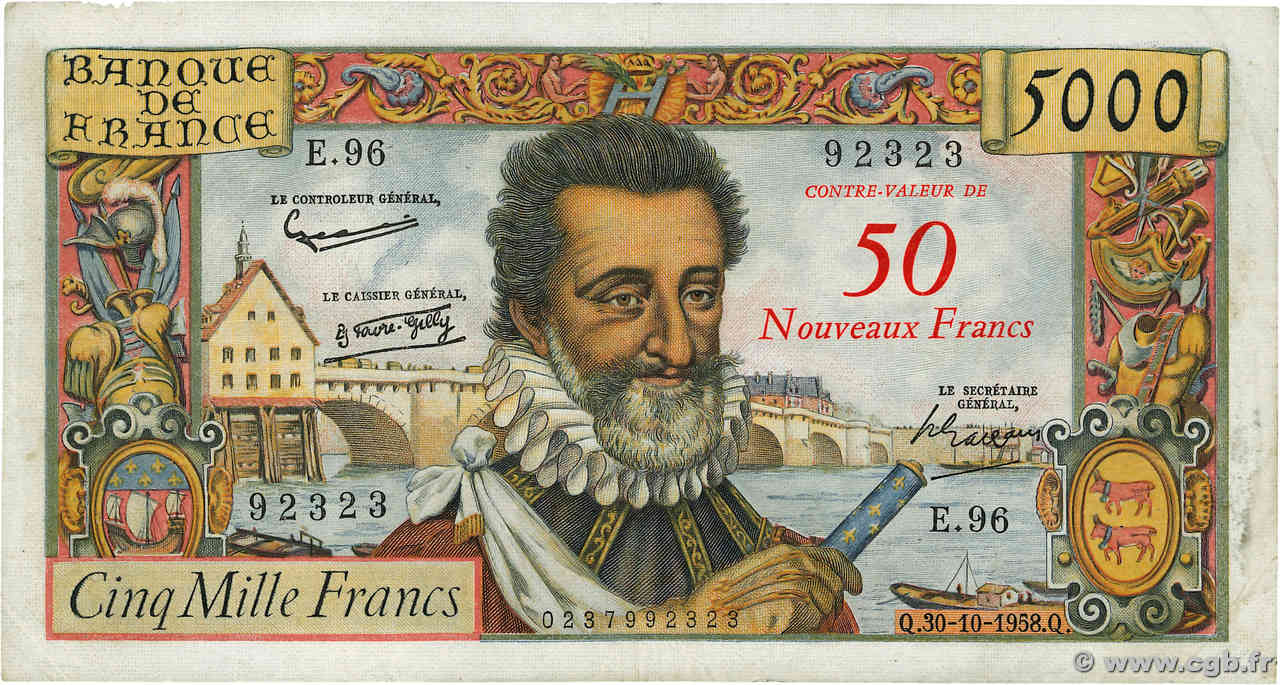 50 NF sur 5000 Francs HENRI IV FRANCIA  1958 F.54.01 MBC