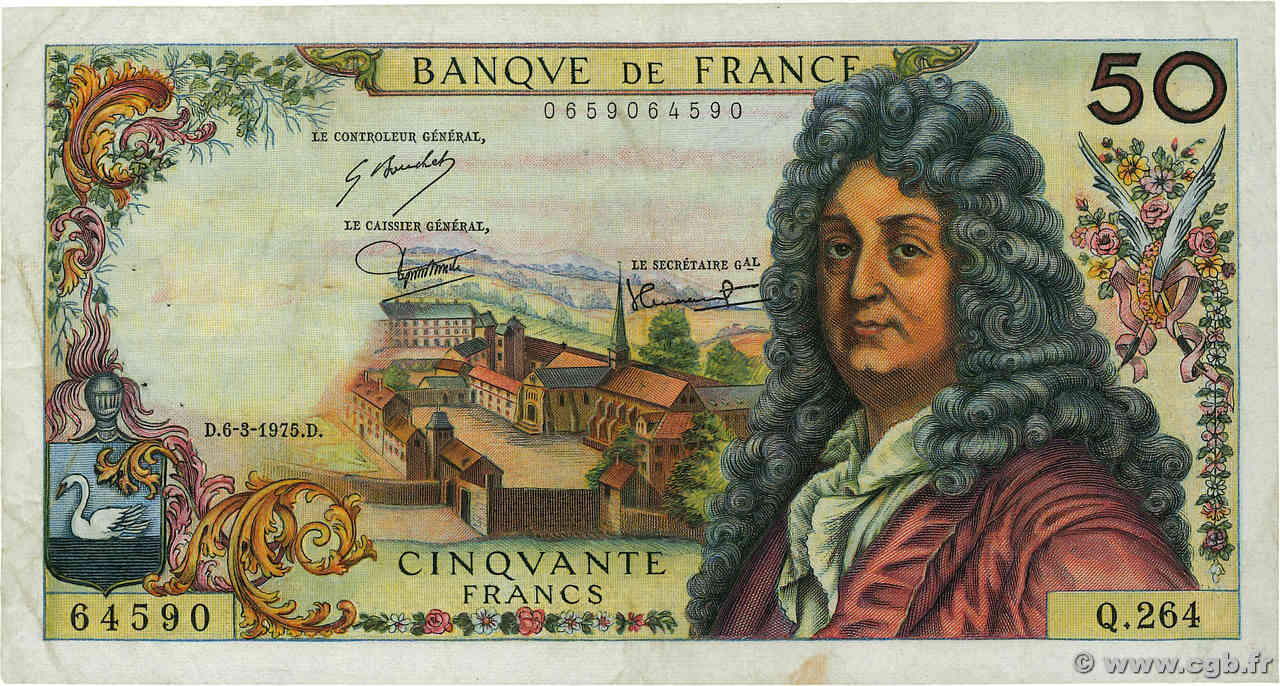 50 Francs RACINE FRANCE  1975 F.64.29 VF