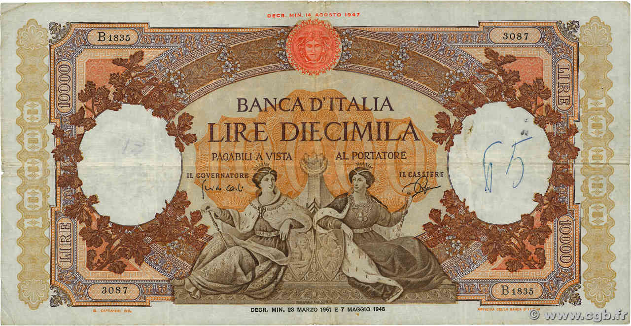 10000 Lire ITALIE  1961 P.089d pr.TB