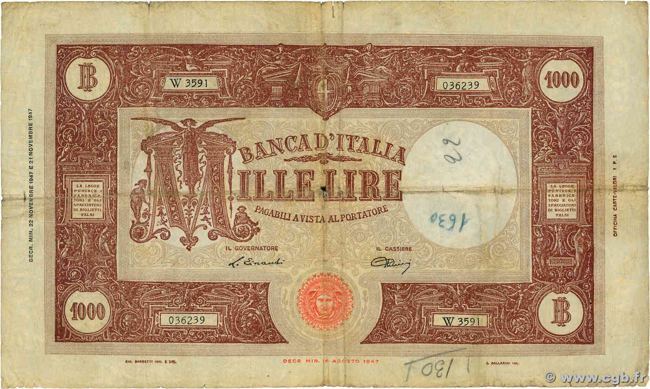 1000 Lire ITALIE  1947 P.081a B+