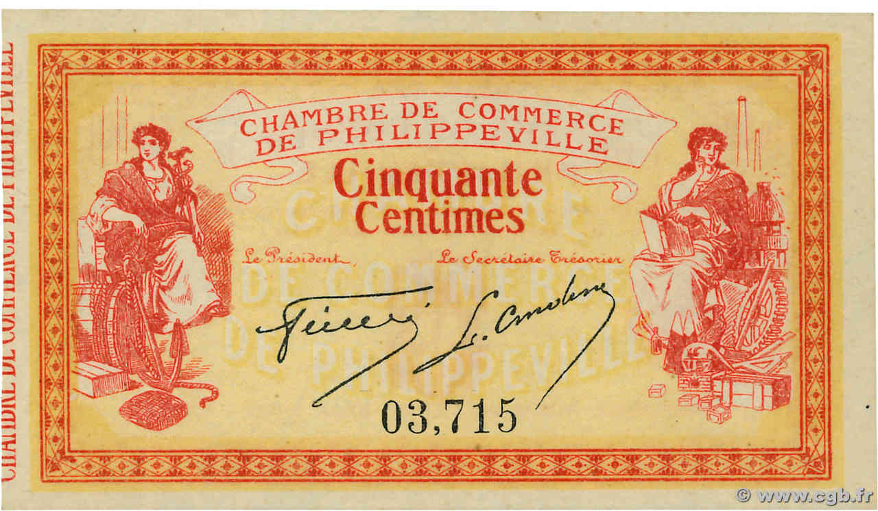 50 Centimes ALGERIA Philippeville 1914 JP.142.01 q.FDC
