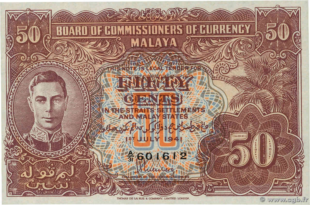 50 Cents MALAYA  1941 P.10b UNC