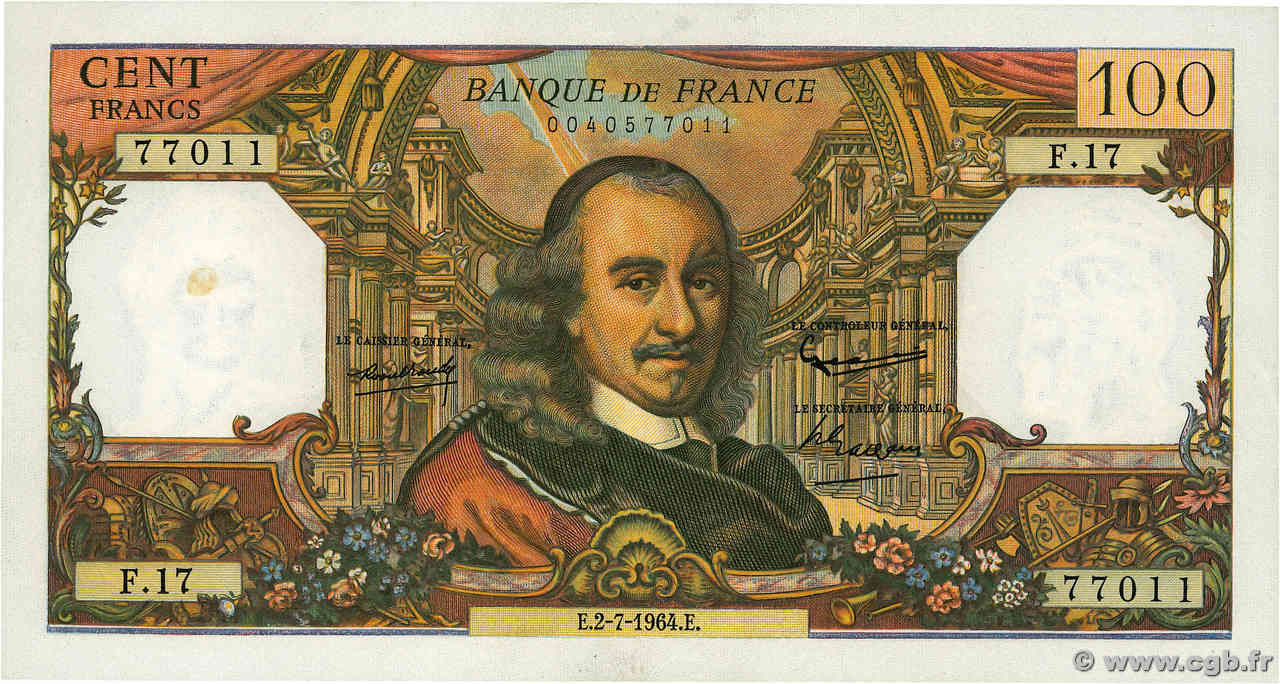 100 Francs CORNEILLE FRANCE  1964 F.65.02 XF