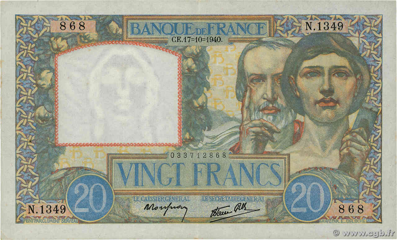 20 Francs TRAVAIL ET SCIENCE FRANCIA  1940 F.12.09 q.SPL