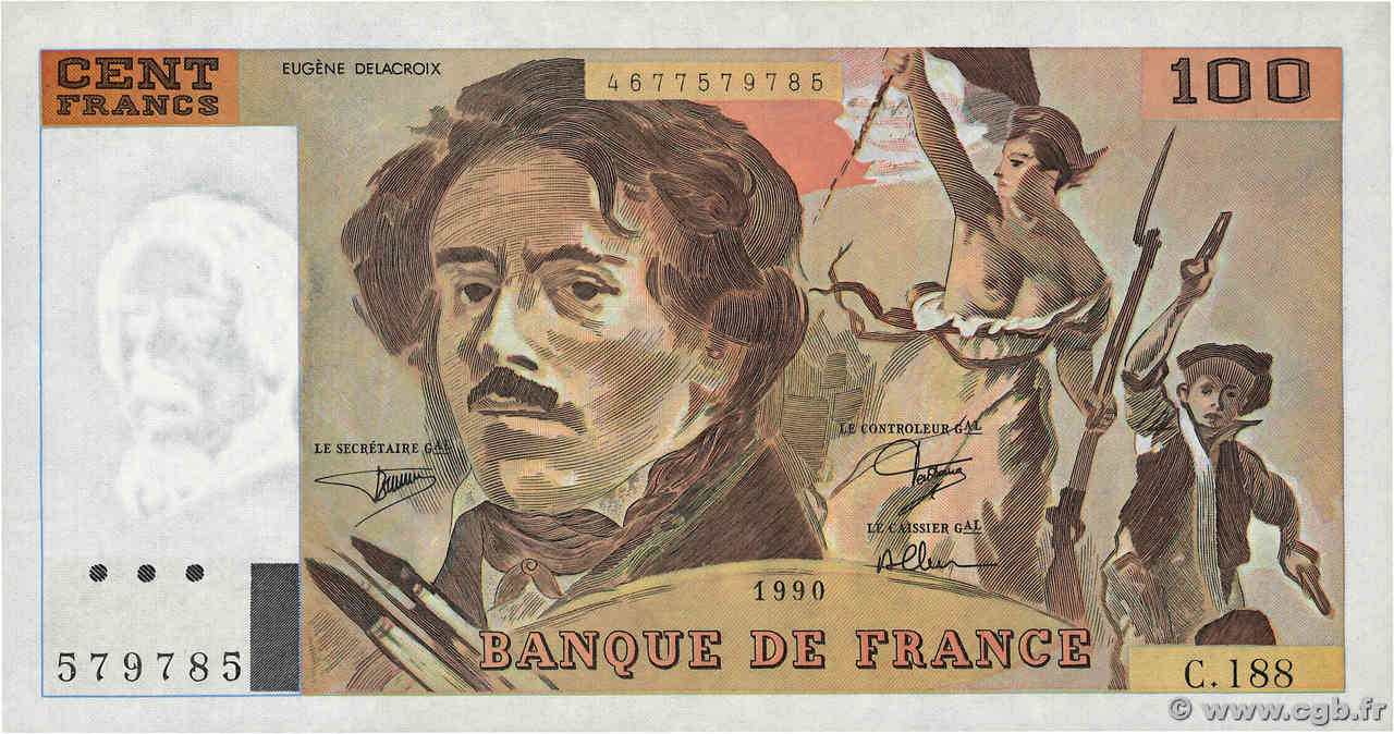 100 Francs DELACROIX imprimé en continu FRANCIA  1990 F.69bis.02e1 SC+