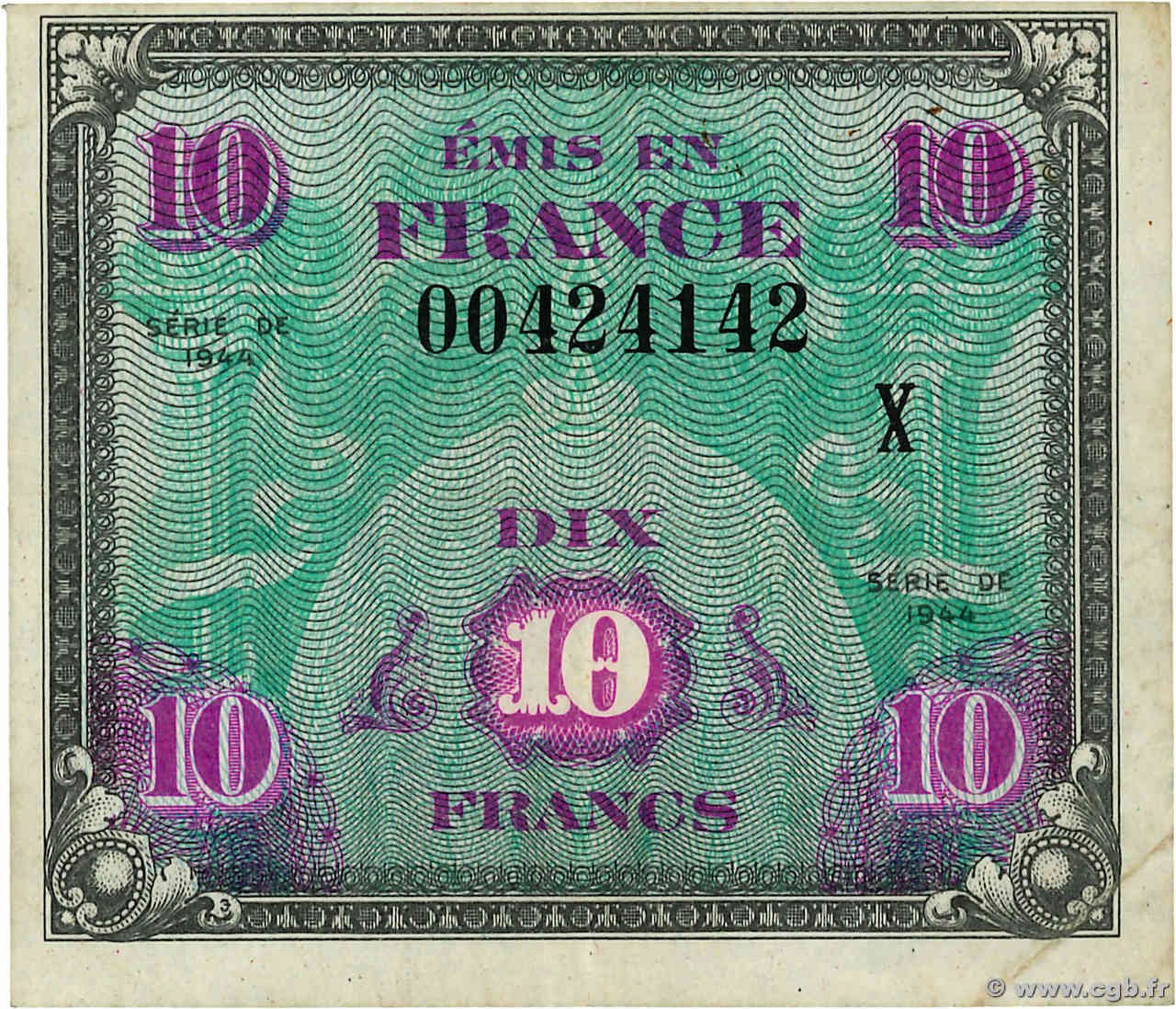 10 Francs DRAPEAU FRANCIA  1944 VF.18.02 MBC