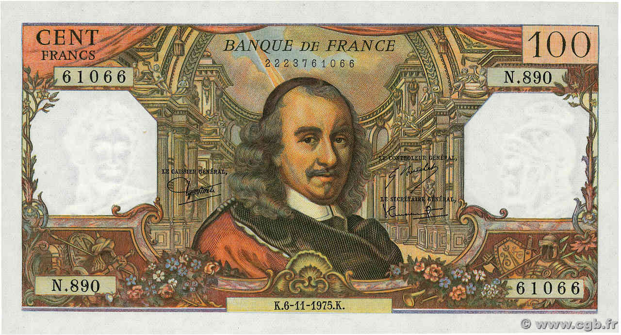 100 Francs CORNEILLE FRANCE  1975 F.65.50 SPL+