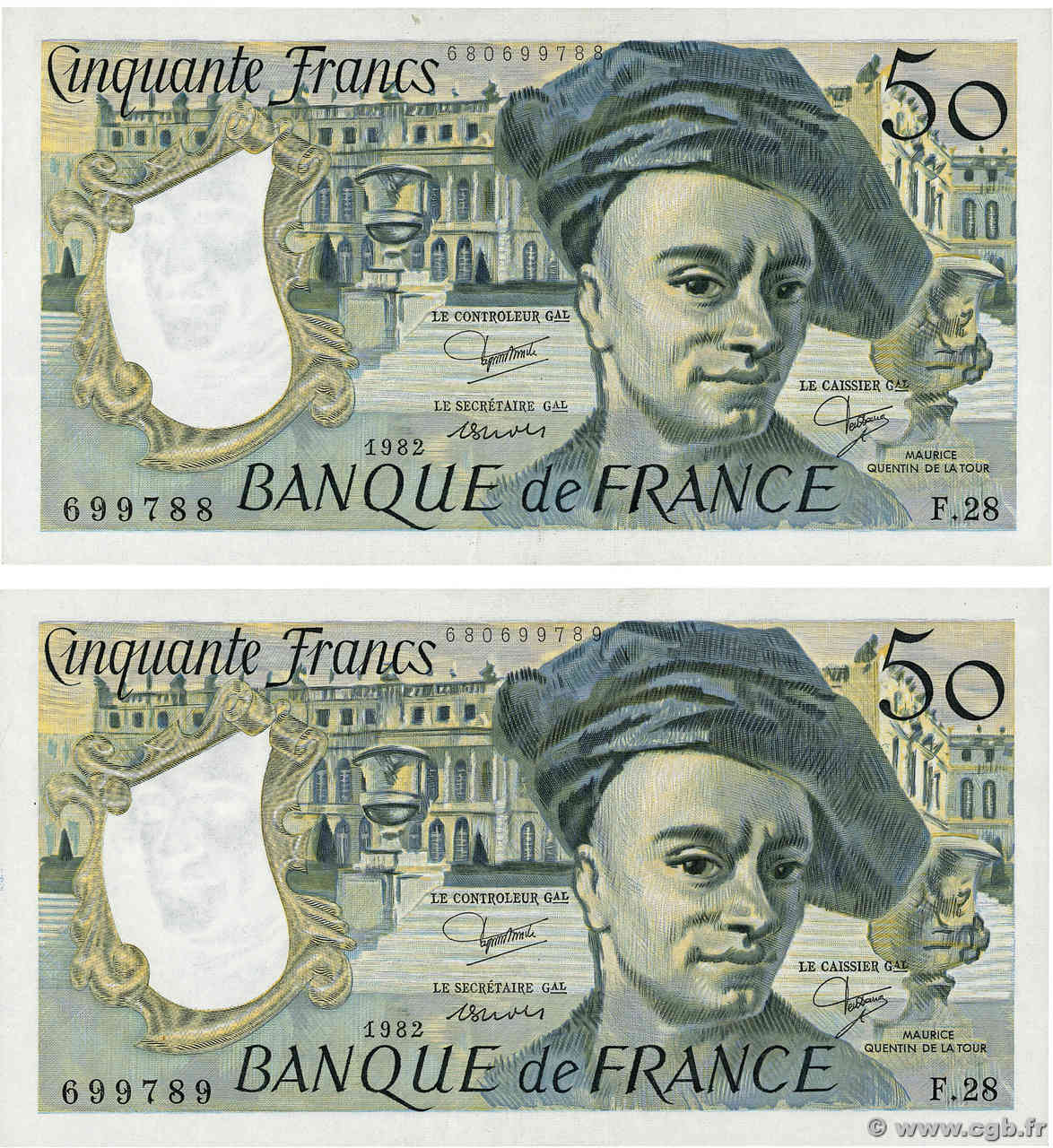 50 Francs QUENTIN DE LA TOUR Consécutifs FRANCE  1982 F.67.08 SPL+