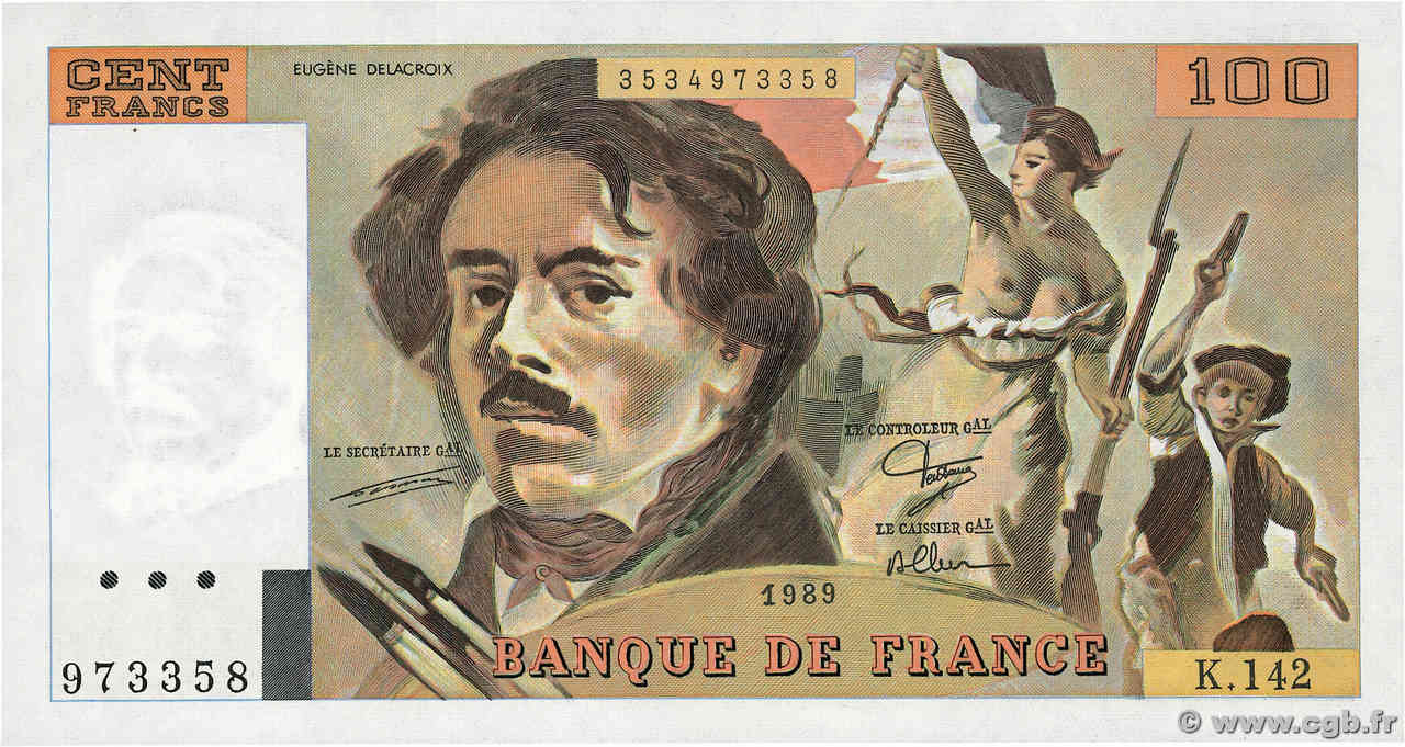 100 Francs DELACROIX modifié FRANKREICH  1989 F.69.13b fST+