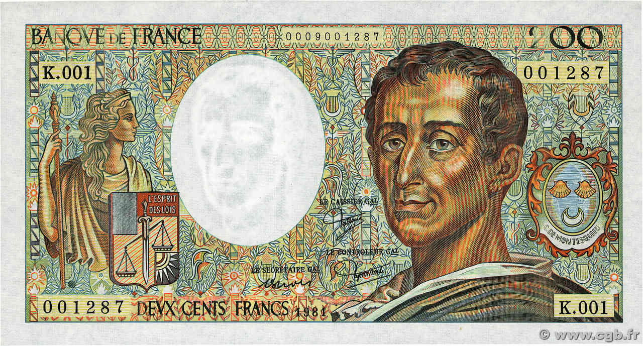 200 Francs MONTESQUIEU Fauté FRANKREICH  1981 F.70.01 fST+