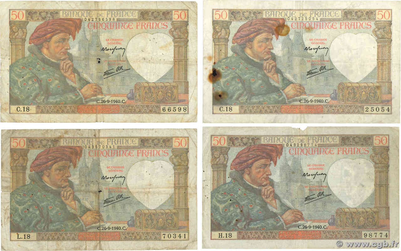 50 Francs JACQUES CŒUR Lot FRANCE  1940 F.19.03 pr.TB