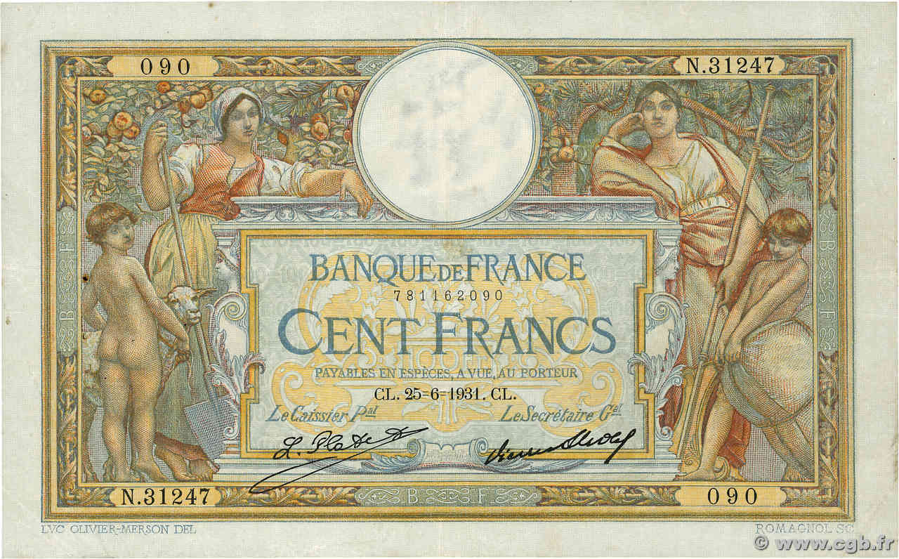 100 Francs LUC OLIVIER MERSON grands cartouches FRANCE  1931 F.24.10 TTB