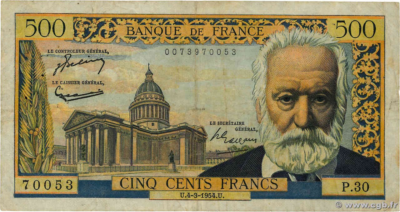 500 Francs VICTOR HUGO FRANCIA  1954 F.35.02 q.MB