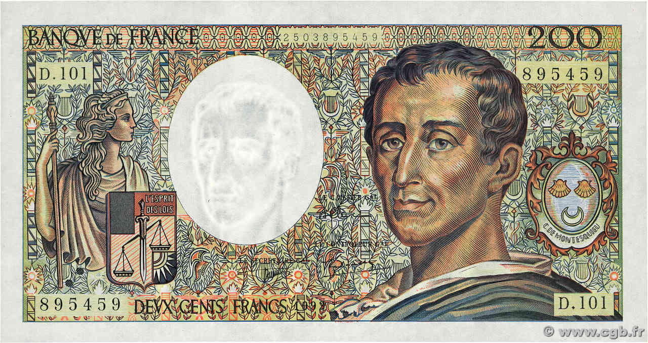 200 Francs MONTESQUIEU alphabet 101 FRANCE  1992 F.70bis.01 TTB+