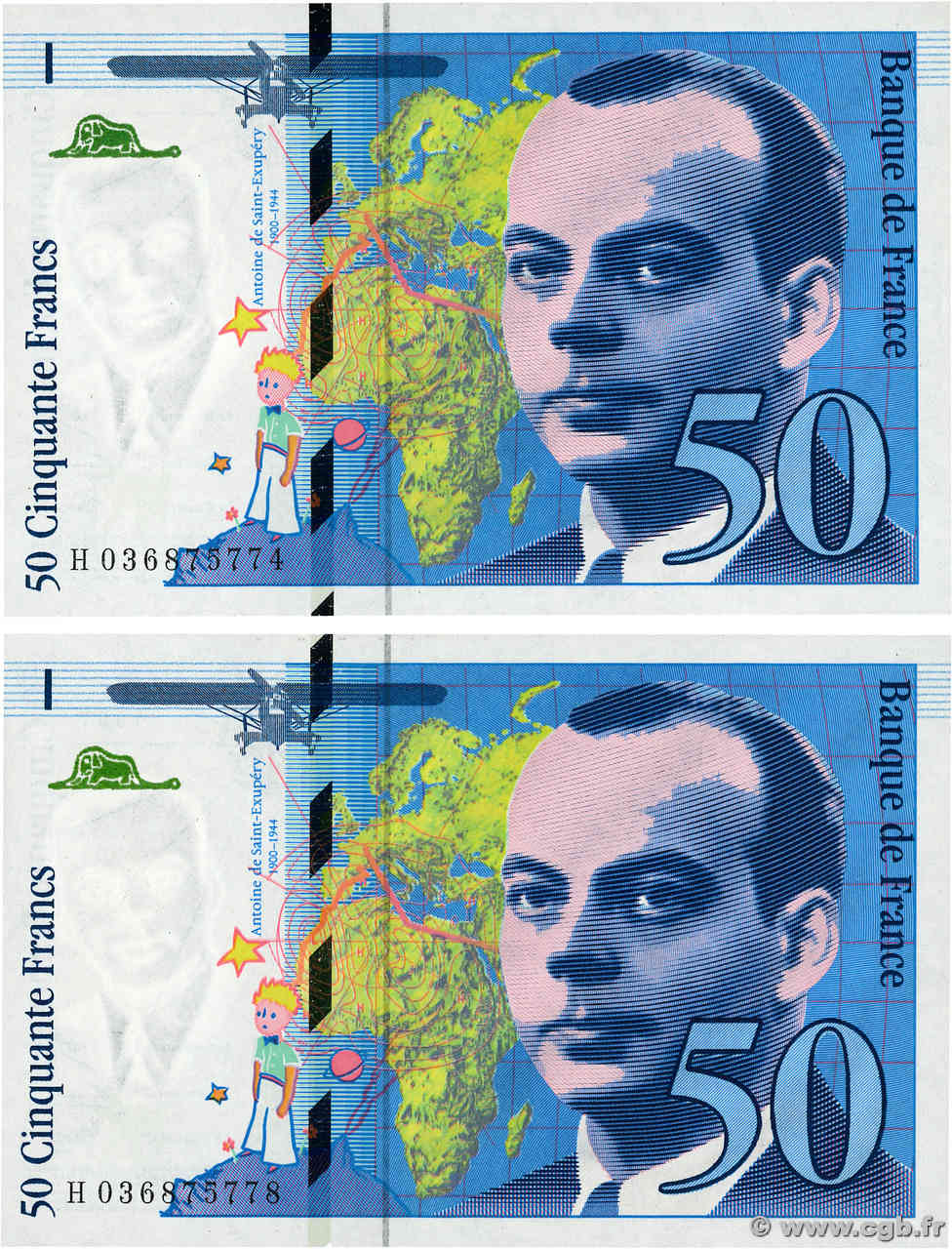 50 Francs SAINT-EXUPÉRY modifié Lot FRANCIA  1997 F.73.04 FDC