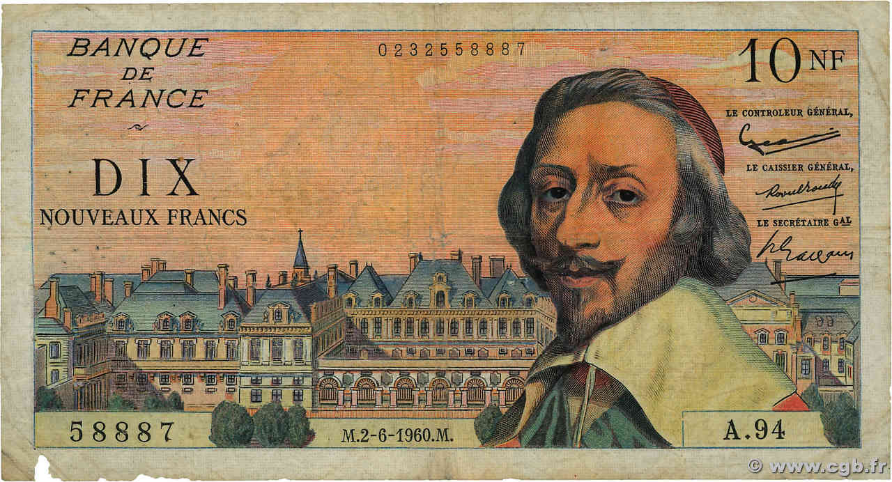 10 Nouveaux Francs RICHELIEU FRANCE  1960 F.57.08 B+
