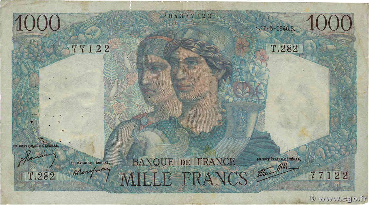 1000 Francs MINERVE ET HERCULE FRANCE  1946 F.41.14 TB