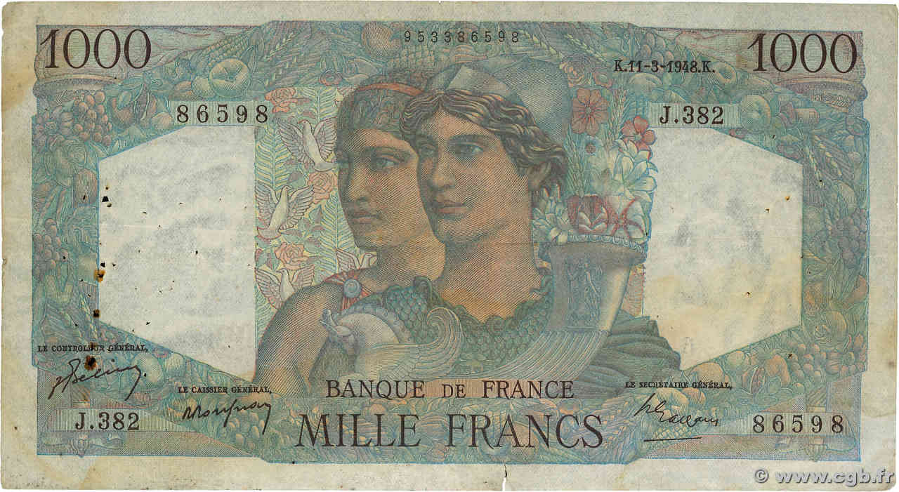 1000 Francs MINERVE ET HERCULE FRANCE  1948 F.41.19 F