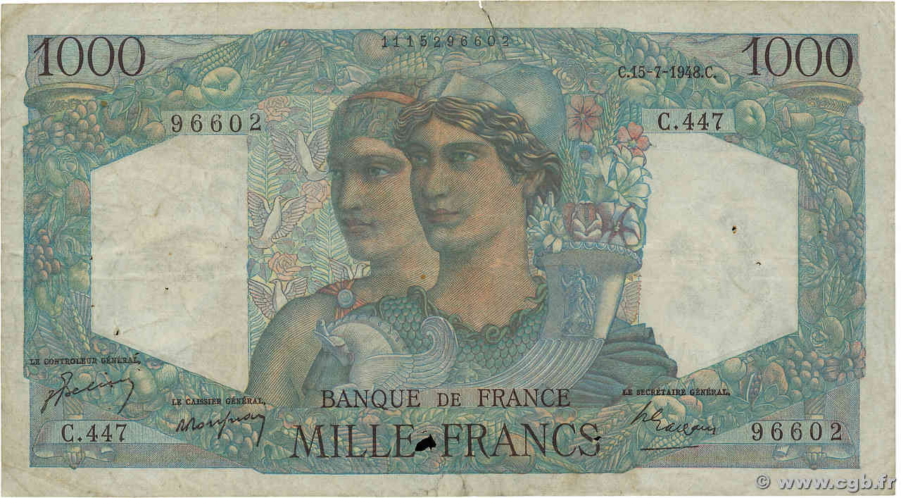 1000 Francs MINERVE ET HERCULE FRANKREICH  1948 F.41.22 S