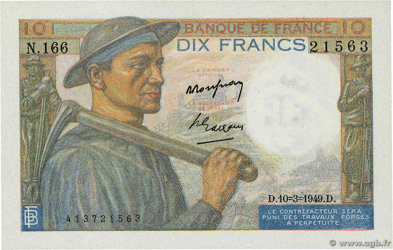 10 Francs MINEUR FRANKREICH  1949 F.08.20 fST+