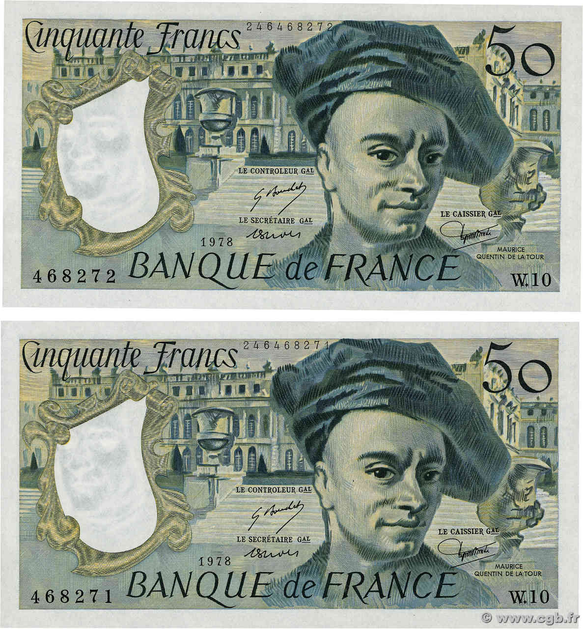 50 Francs QUENTIN DE LA TOUR Consécutifs FRANCIA  1978 F.67.03 AU