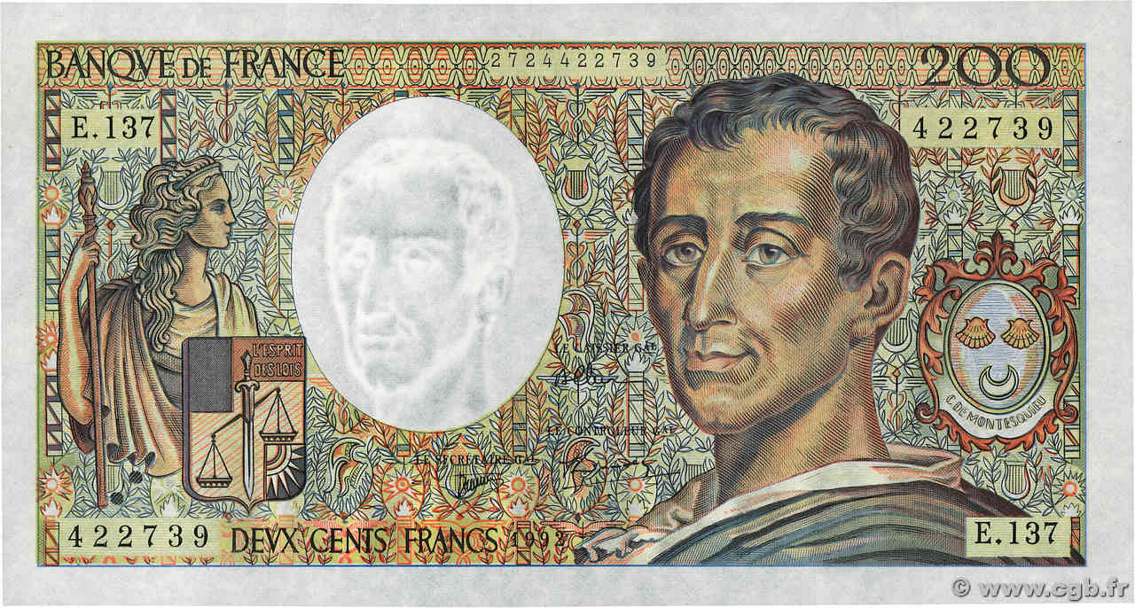 200 Francs MONTESQUIEU FRANCIA  1992 F.70.12c AU