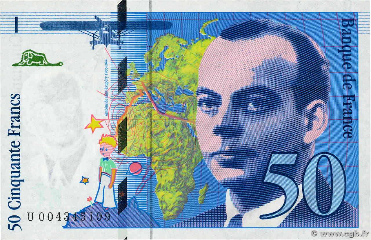 50 Francs SAINT-EXUPÉRY FRANCIA  1992 F.72.01b FDC