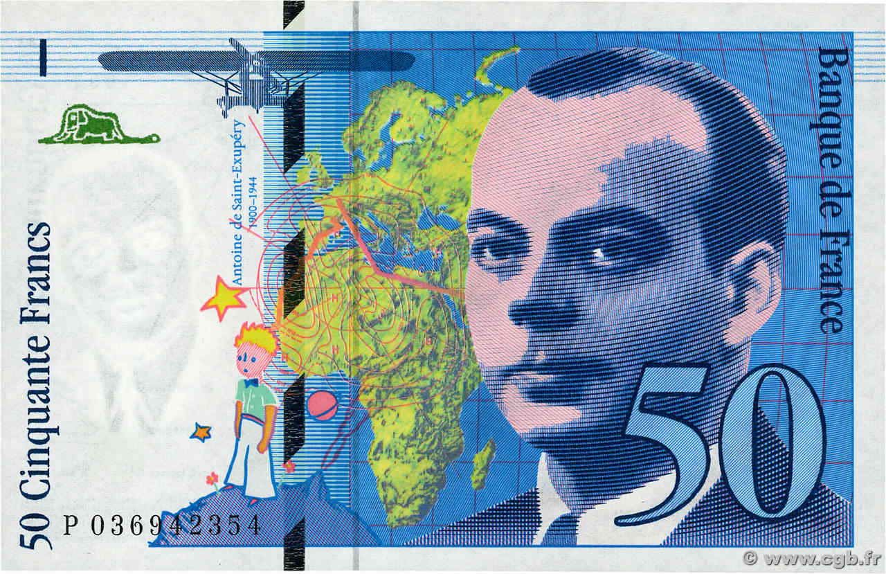 50 Francs SAINT-EXUPÉRY modifié FRANCIA  1997 F.73.04 FDC